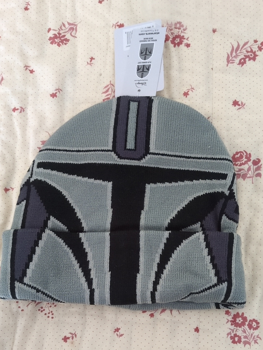 Mandalorian Knit Beanie - Light Gray, Black